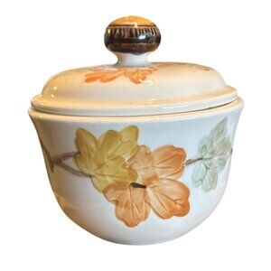 Vintage Franciscan Hand Painted Sugar Bowl W/Lid October Autumn Fall Leaves